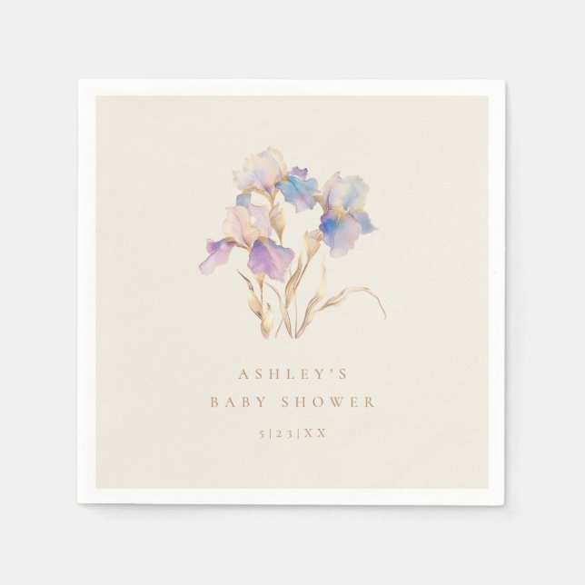 Serviette En Papier Élégant Baby shower Iris (Devant)