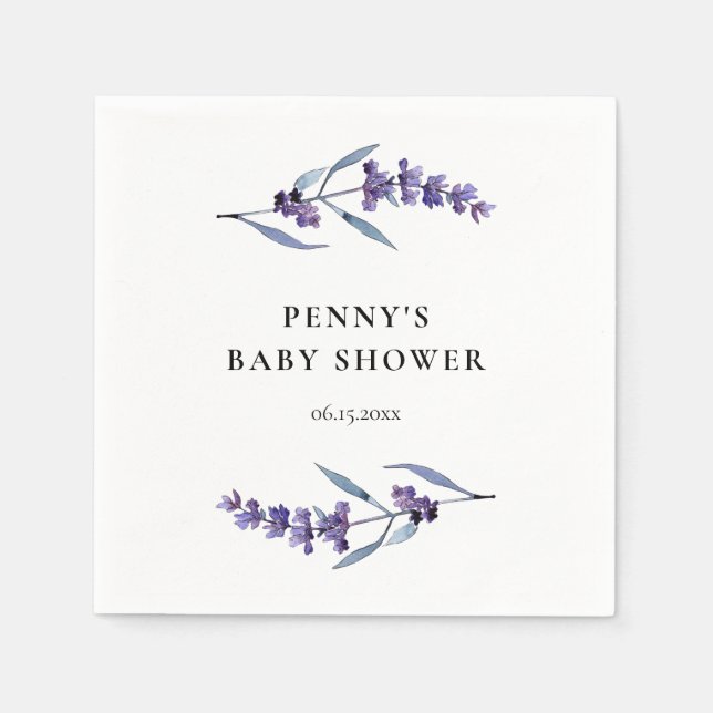 Serviette En Papier Élégant Baby shower Lavande (Devant)