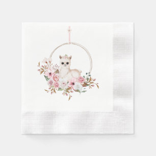 Serviette En Papier Elégant Baby shower Llama rose Floral