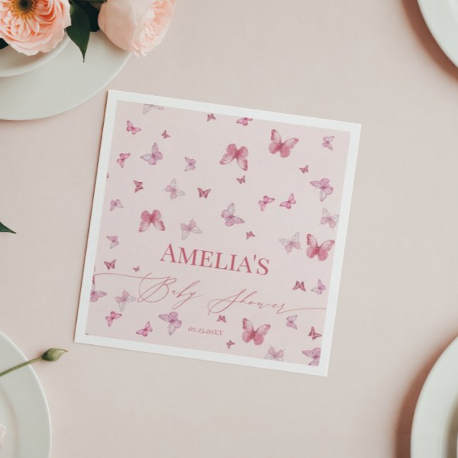 Serviette En Papier Élégant Baby shower papillon rose serviettes (Créateur téléchargé)