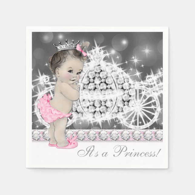 Serviette En Papier Élégant Baby shower princesse rose et gris (Devant)