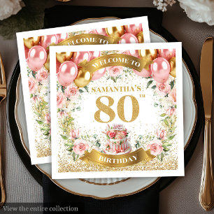 Serviette En Papier Élégant Ballons roses 80e Anniversaire Papier serv