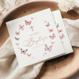Serviette En Papier Élégant Baptême Papillon rose doux