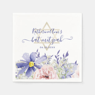 Serviette En Papier Élégant Bat mitzvah floral rose pourpre