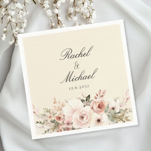 Serviette En Papier Elégant, beige, pastel, bouquet de fleurs