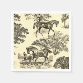 Serviette En Papier Elégant Beige Rustique Horses Toile