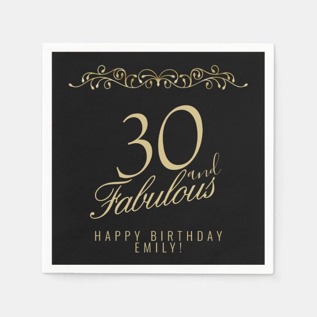 Serviette En Papier Elégant Black 30 et Fabuleux 30e anniversaire (Devant)