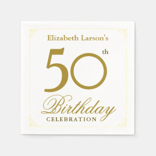 Serviette En Papier Elégant Black and Gold 50th Birthday Invitation