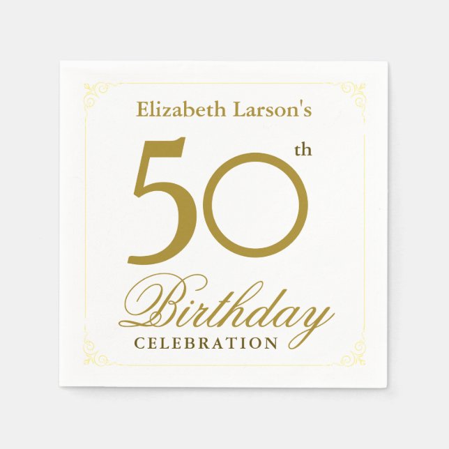 Serviette En Papier Elégant Black and Gold 50th Birthday Invitation (Devant)