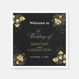 Serviette En Papier Elegant black and gold summer wedding