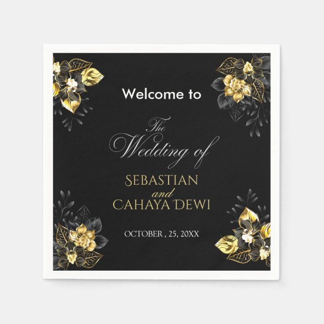 Serviette En Papier Elegant black and gold summer wedding (Devant)