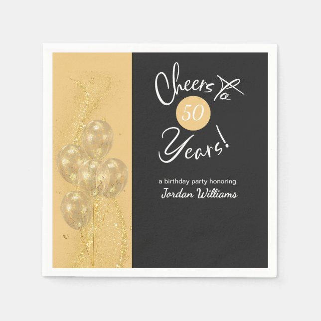 Serviette En Papier Elegant Black Cheers to 50 Years Birthday Party (Devant)