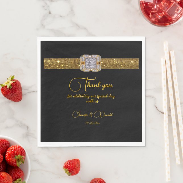 Serviette En Papier Élégant Black Gold Parties scintillant Mariage Bro (En situation)