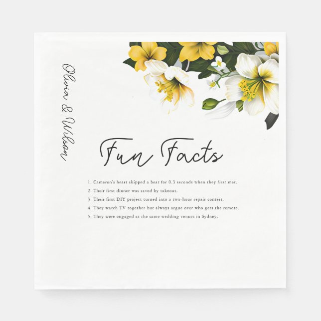 Serviette En Papier Élégant blanc et jaune Mariage Fun Faits (Devant)