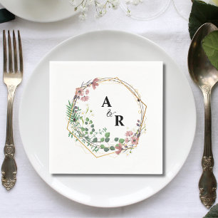 Serviette En Papier Elégant blanc Floral Géométrique Mariage