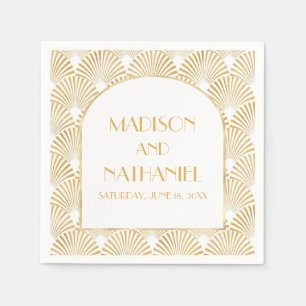 Serviette En Papier Elégant Blanc Or Géométrique Mariage Art Déco