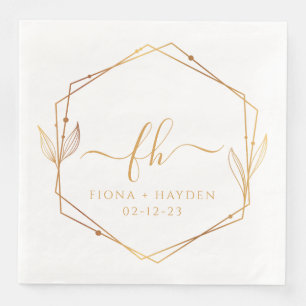 Serviette En Papier Elégant Blanc Or Luxe Floral Mariage Monogramme