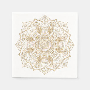 Serviette En Papier Elégant blanc & or Mandala conception main dessiné