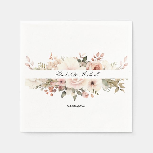 Serviette En Papier Elégant, blanc, pastel, bouquet de fleurs (Devant)