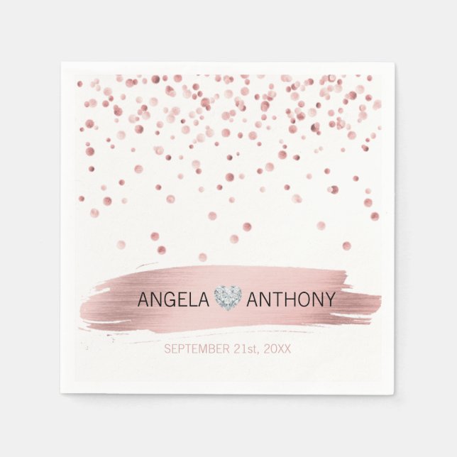 Serviette En Papier Elégant blanc Rose  Gold Confetti Mariage (Devant)