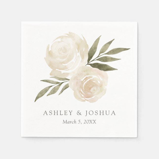 Serviette En Papier Elégant blanc Rose Mariage d'aquarelle (Devant)