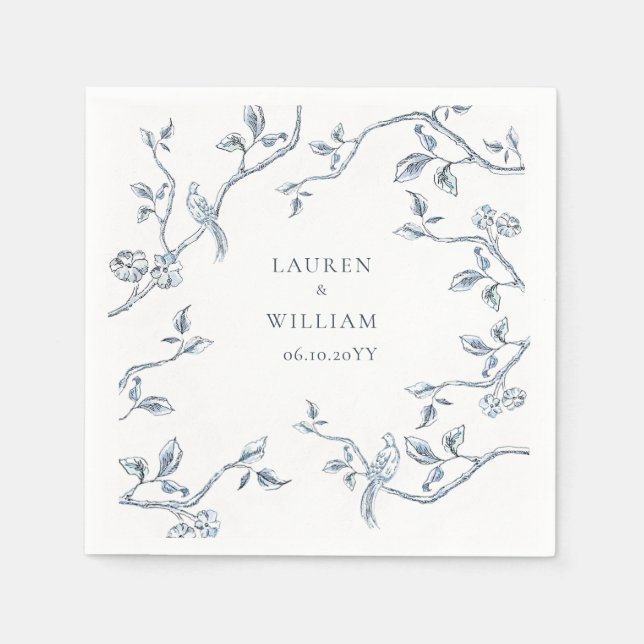 Serviette En Papier Elégant bleu & blanc mariage de toile française (Devant)