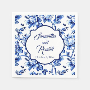 Serviette En Papier Elégant bleu blanc Mariage en toile florale