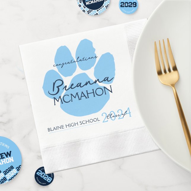 Serviette En Papier Elégant Bleu Bleu Bleu Bleu et Papier Pawprint (Elegant Baby Blue and Navy Pawprint Graduation Paper Napkins)