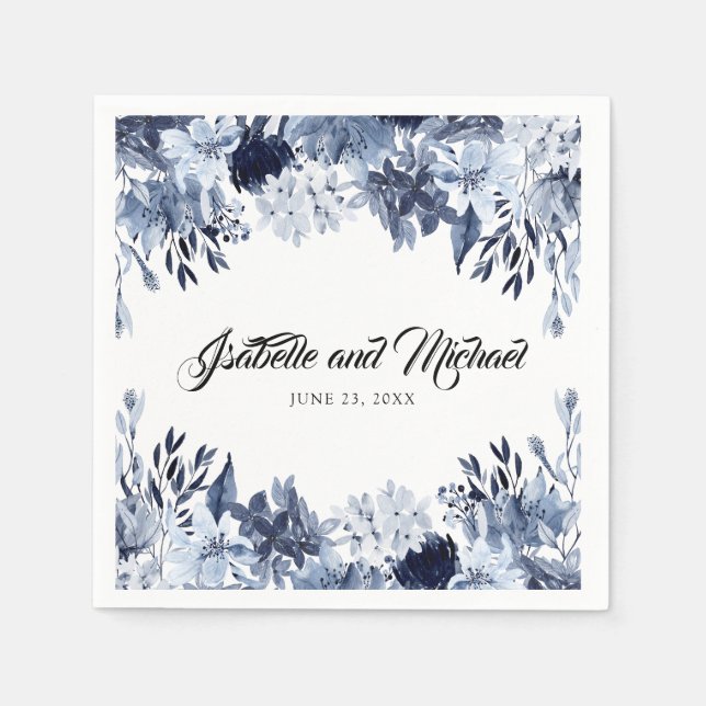 Serviette En Papier Elégant bleu bleu bleu floral personnalisé (Devant)