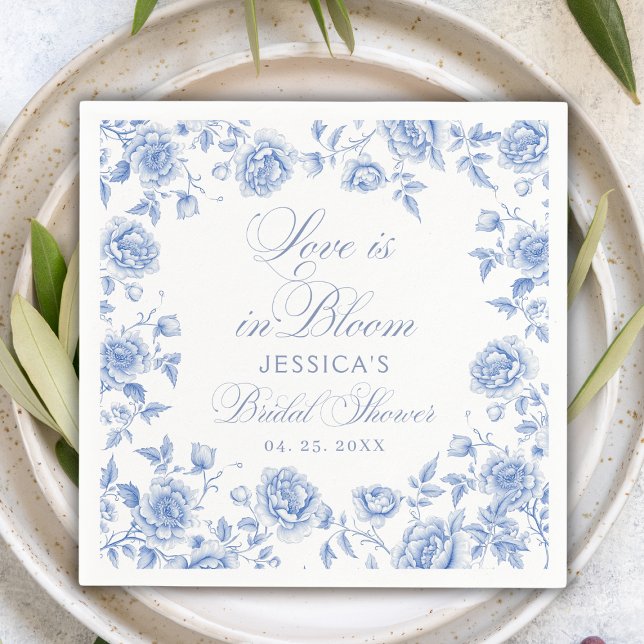 Serviette En Papier Elégant Bleu Chic Toile Chinoiserie Fête des marié (Créateur téléchargé)