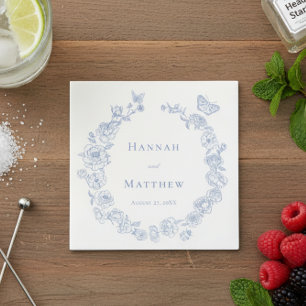 Serviette En Papier Elégant bleu Chinoiserie Bird Crest Mariage