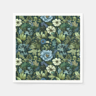 Serviette En Papier Élégant bleu et vert Fleur sauvage victorien Motif