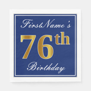 Serviette En Papier Elégant bleu, Faux Gold 76e anniversaire; Nom pers