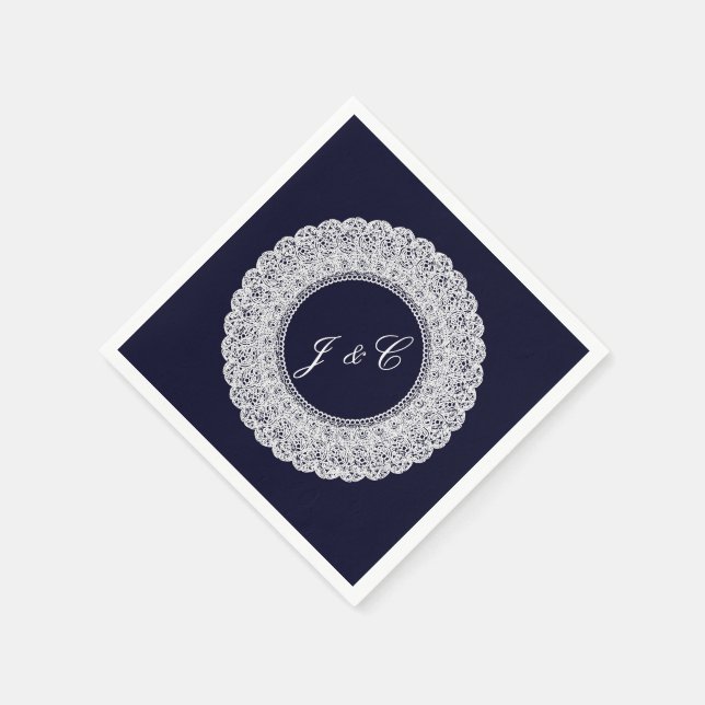 Serviette En Papier Élégant bleu marine et blanc dentelle de la servie (Coin)