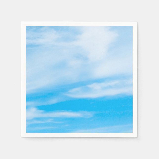 Serviette En Papier Élégant bleu moderne ciel blanc nuages Modèle (Devant)