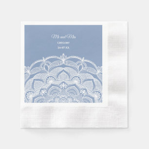 Serviette En Papier Elégant bleu poussiéreux en dentelle blanche class