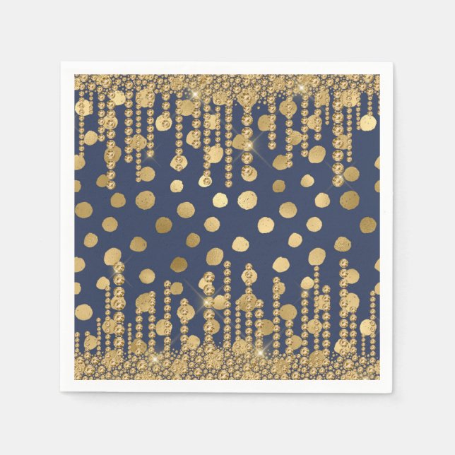 Serviette En Papier Élégant Bling Bleu Or Joli Glam (Devant)