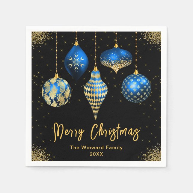 Serviette En Papier Elegant Blue and Gold Ornament Christmas (Devant)