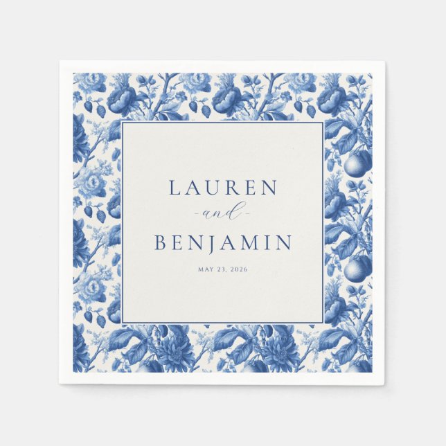 Serviette En Papier Elegant Blue Floral Border (Devant)