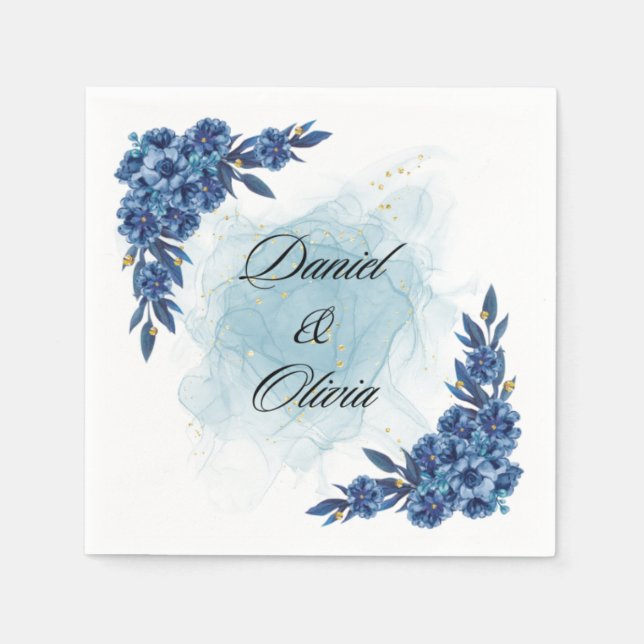 Serviette En Papier "Elegant Blue Flower Napkins for Your Special Day" (Devant)
