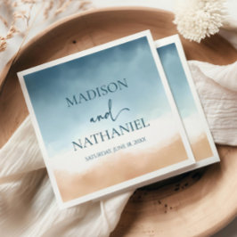 Serviette En Papier Elégant Blue Ocean Beach Mariage de sable