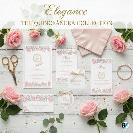 Serviette En Papier Elegant Blush Pink Floral & Gold Monogram Quinceañ