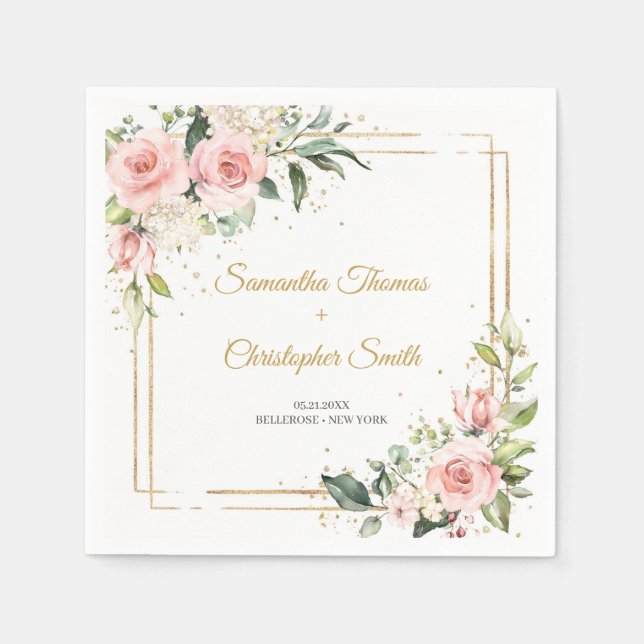 Serviette En Papier Elégant Blush rose rose mariage de verdure (Devant)