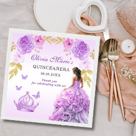 Serviette En Papier Elégant Blush violet Floral Quinceañera Anniversai