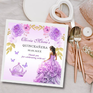 Serviette En Papier Elégant Blush violet Floral Quinceañera Anniversai