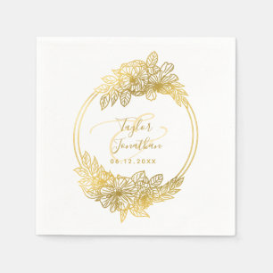 Serviette En Papier Elégant Boho Chic White Gold Flowers Chic Mariage