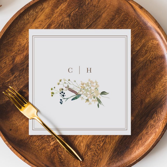 Serviette En Papier Élégant Boho Fleur sauvage Initiales Mariage (Créateur téléchargé)