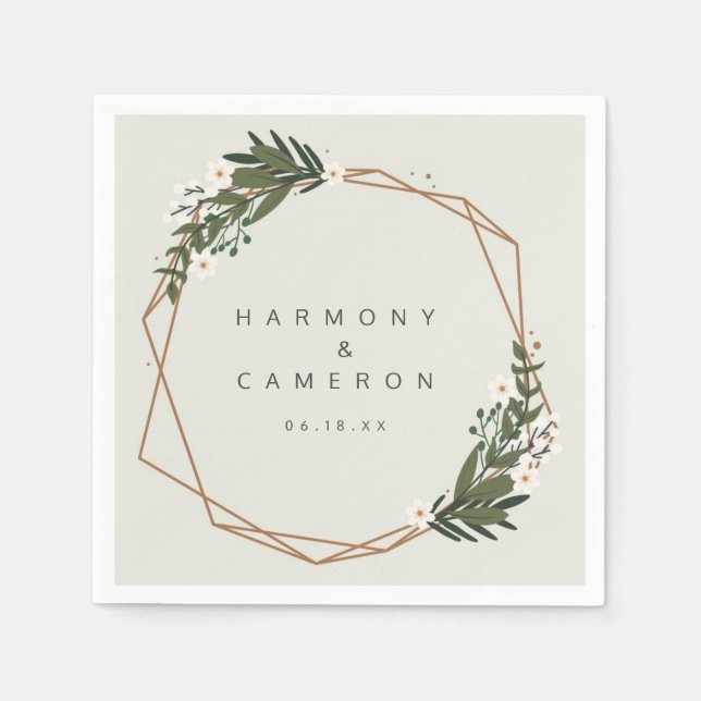 Serviette En Papier Elégant Boho Greenery Gold Mariage géométrique (Devant)