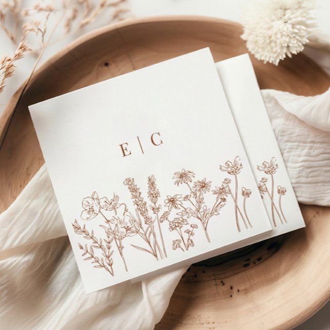 Serviette En Papier Élégant Boho Terracotta Fleur sauvage initial Mari (Créateur téléchargé)