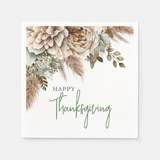 Serviette En Papier Elégant Bon thanksgiving Floral Boho (Devant)